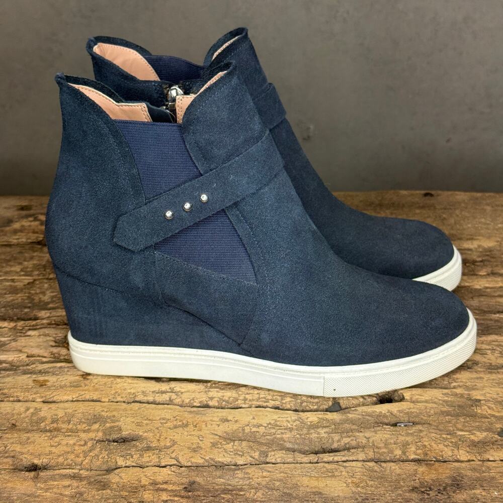 Paolo Navy Suede Wedge Ankle Boots with White Sole